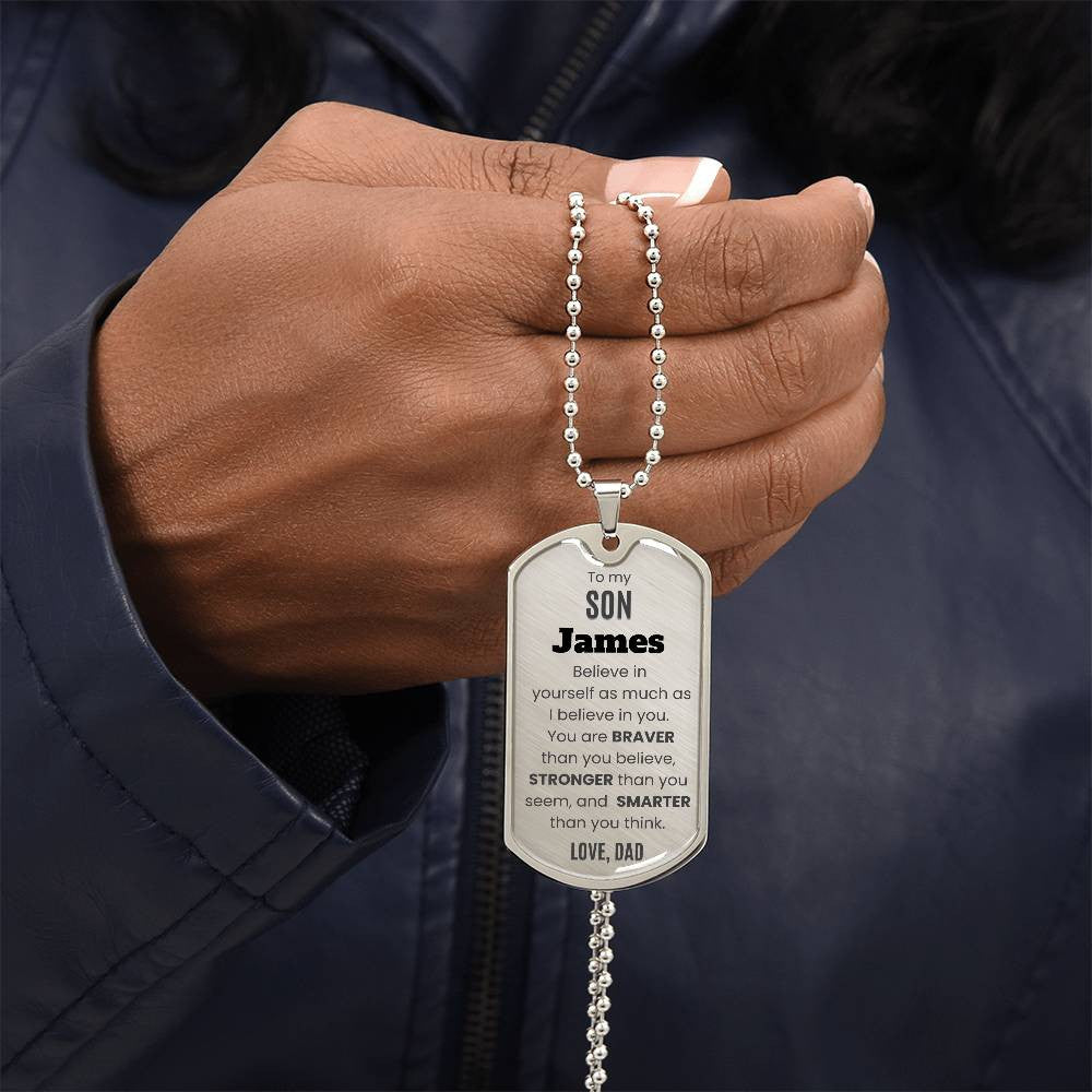 Personalized To My Son Dog Tag Necklace, from Mom or Dad, Son Birthday Gift, Graduation Son Gift Ideas, Son Xmas Gift