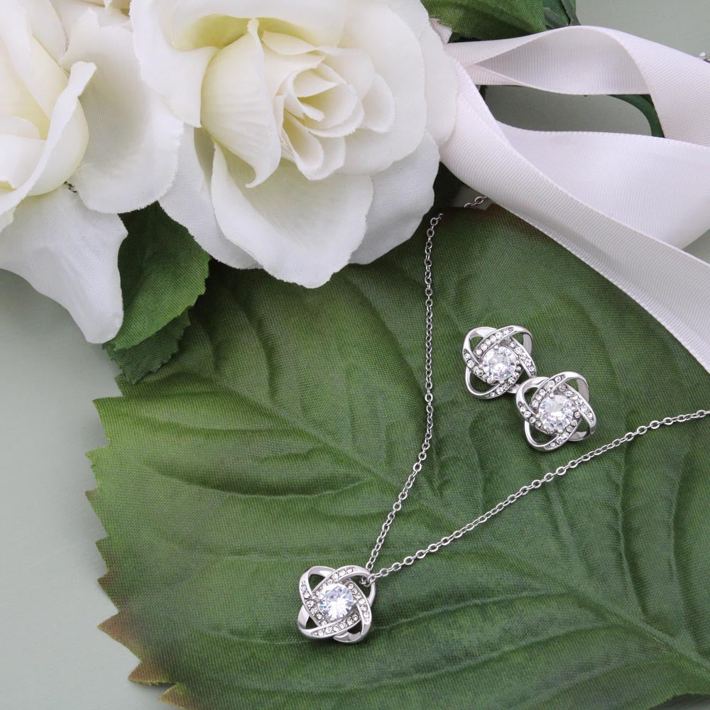 "To My Wife" Love Knot Necklace & Earring Gift Set – Heartfelt Message Card for Her