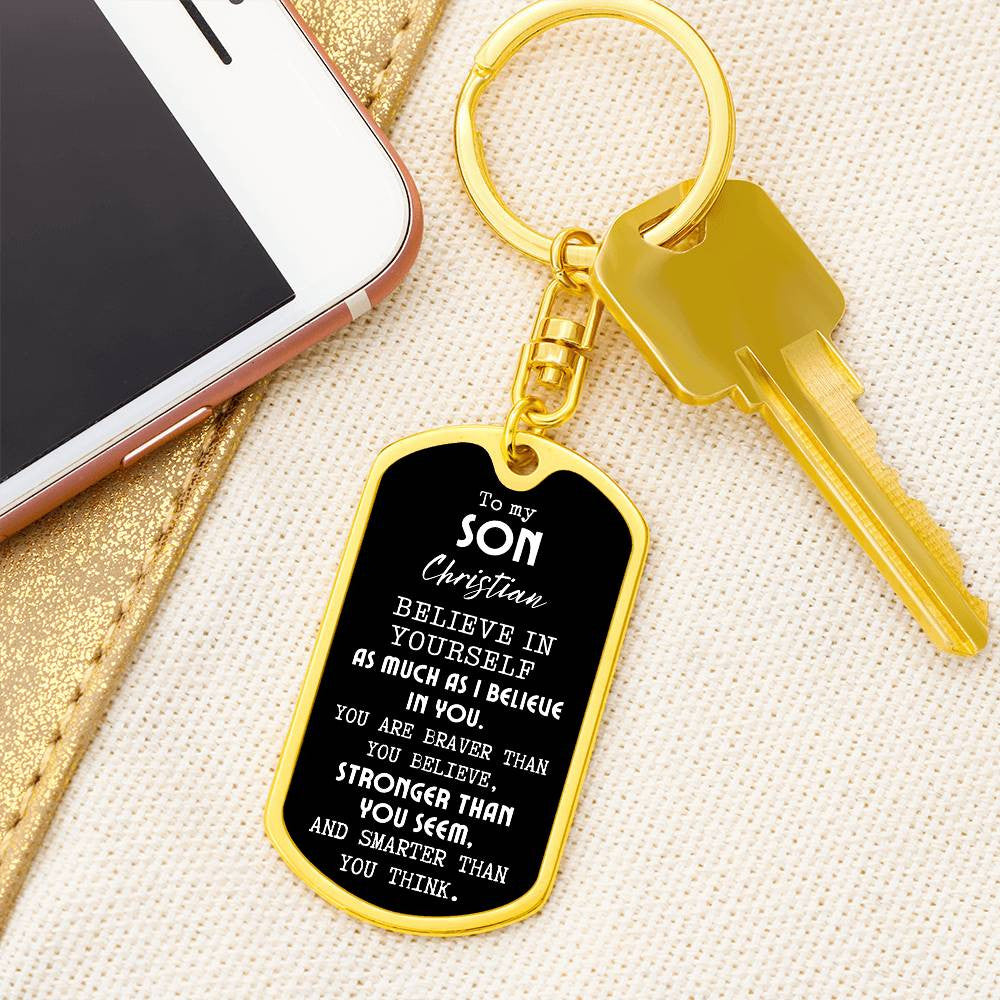 Personalized To My Son Dog Tag Swivel Keychain from Mom or Dad, Son Birthday Gift, Graduation Son Gift Ideas, Son Xmas Gift