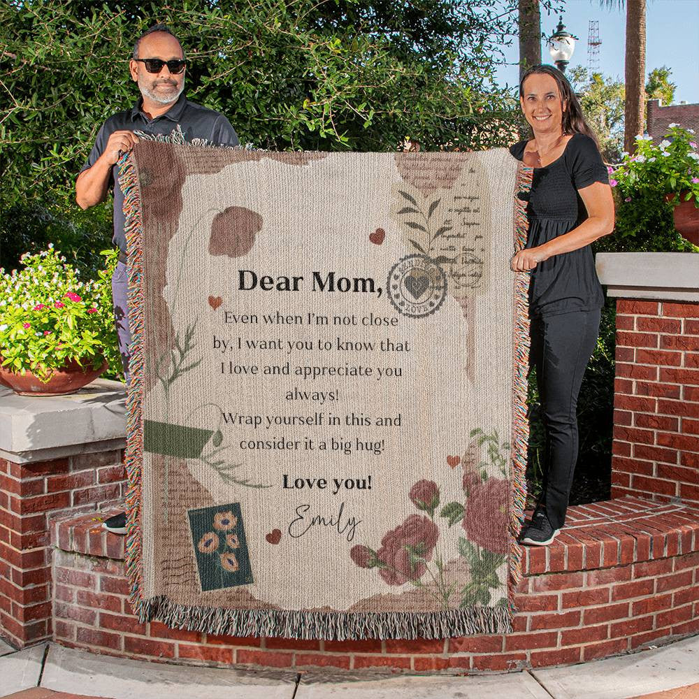 Personalized To My Mom Heirloom Woven Blanket Gift For Mother's Day, Birthday, Mommy Gift from Daughter and Son, Custom Mom Letter Blanket