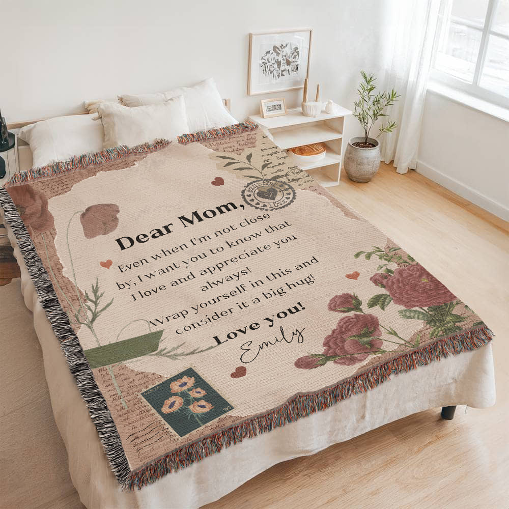 Personalized To My Mom Heirloom Woven Blanket Gift For Mother's Day, Birthday, Mommy Gift from Daughter and Son, Custom Mom Letter Blanket