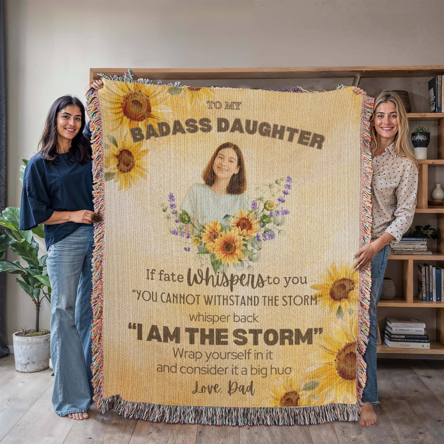 Personalized To My or Our Badass Daughter Blanket Love Dad, From Dad, Mom, Daughter Gift Inspirational Daughter Woven Blanket