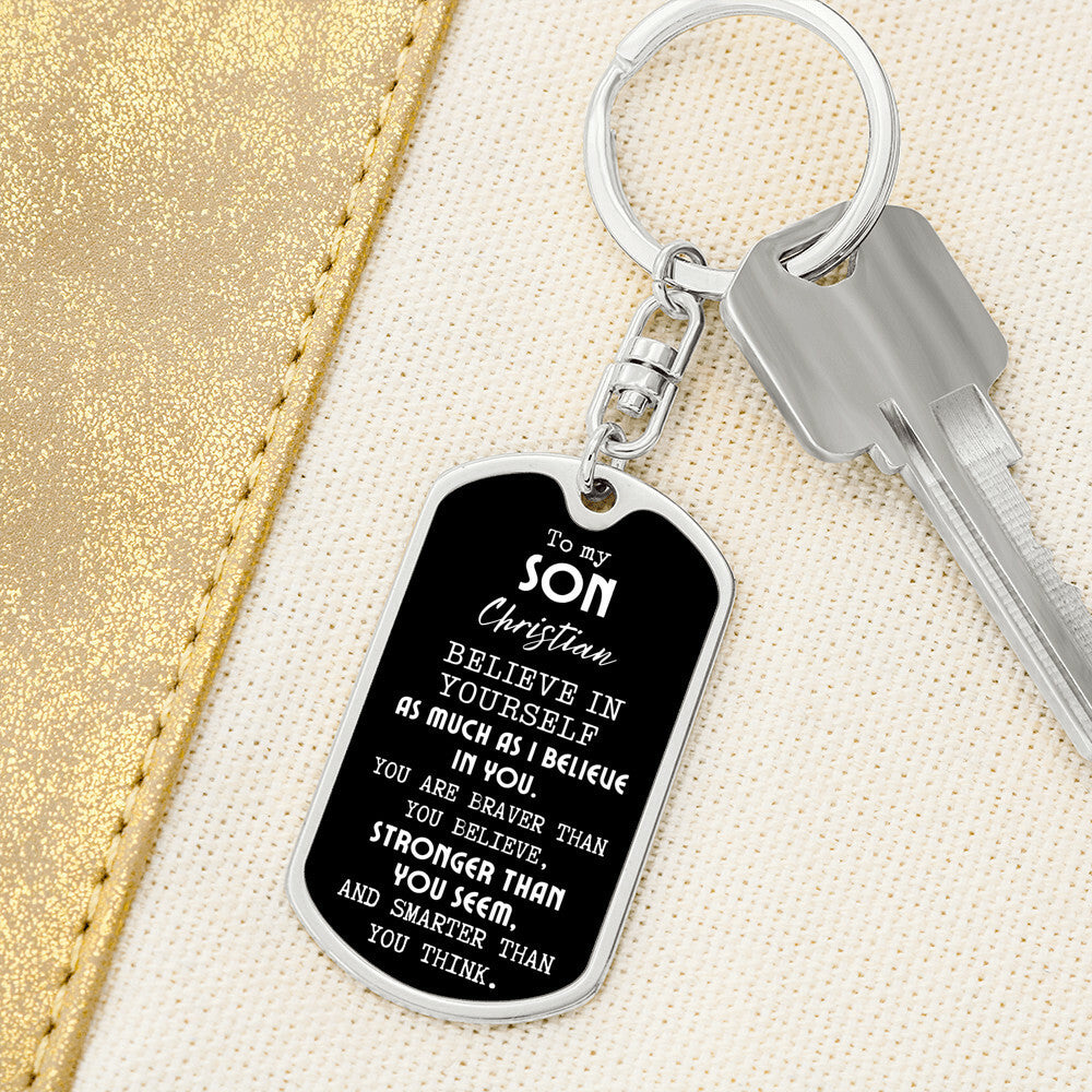 Personalized To My Son Dog Tag Swivel Keychain from Mom or Dad, Son Birthday Gift, Graduation Son Gift Ideas, Son Xmas Gift