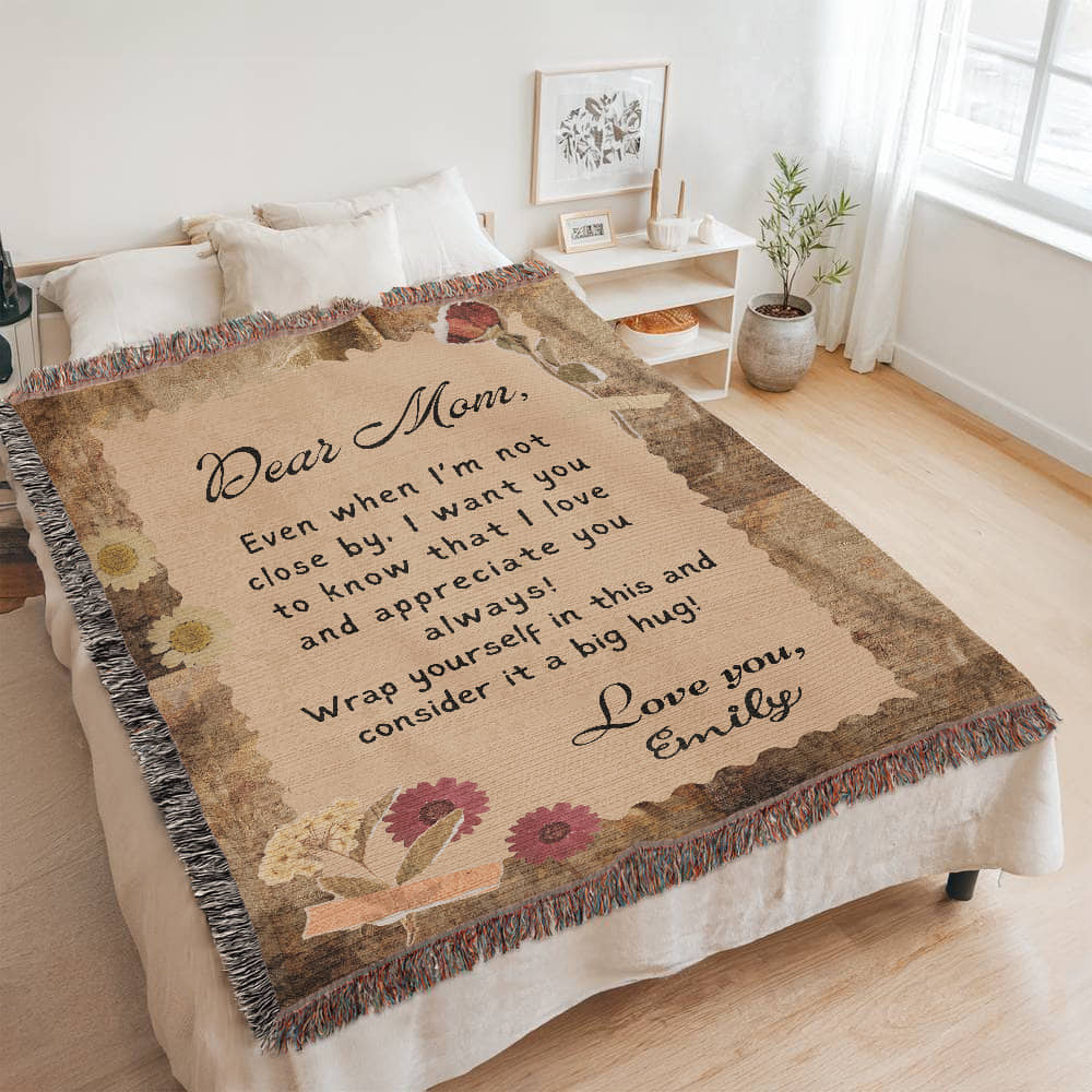Personalized To My Mom Heirloom Woven Blanket Gift For Mother's Day, Birthday, Mommy Gift from Daughter and Son, Custom Mom Letter Blanket