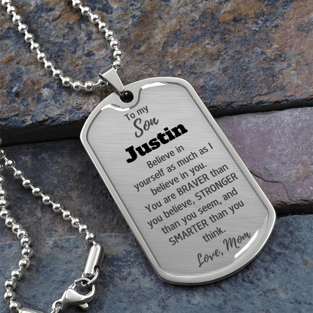 Personalized To My Son Dog Tag Necklace from Mom or Dad, Personalized Necklace for Son, Son Birthday Gift, Graduation Son Gift Ideas, Son Xmas Gift