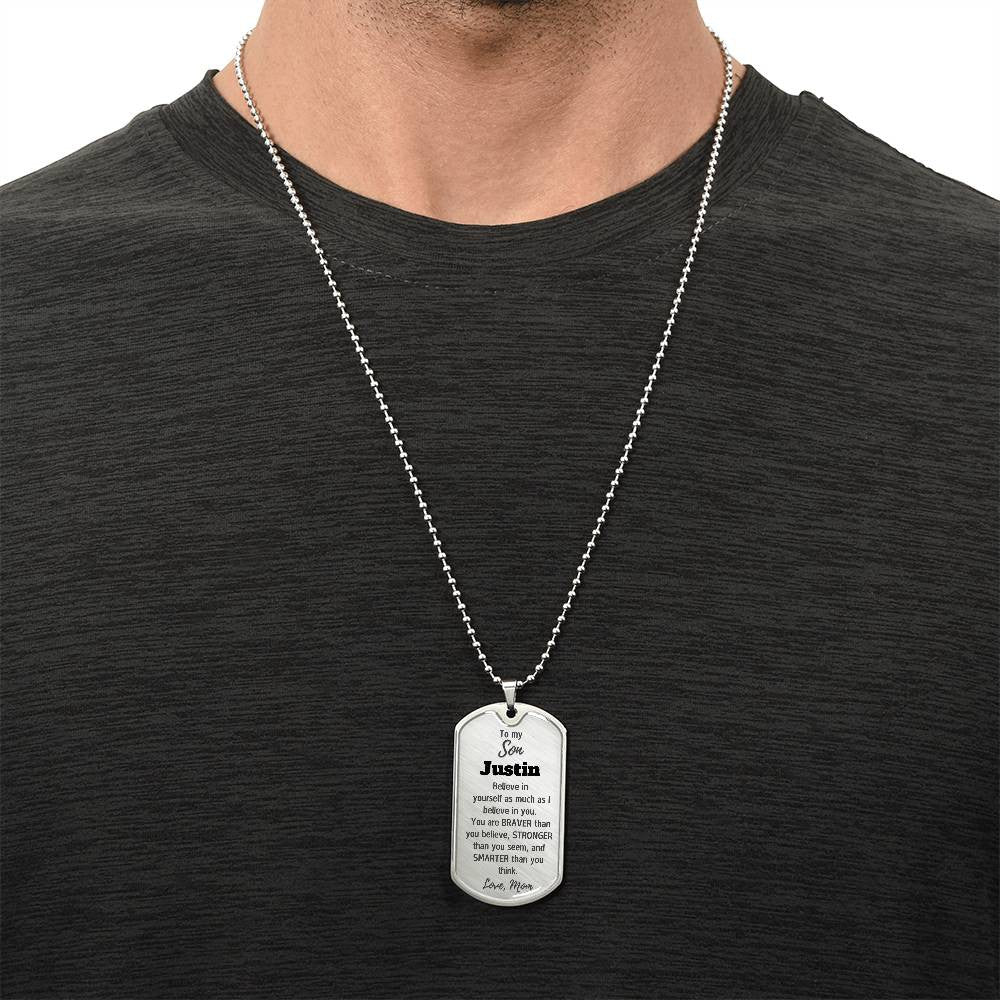 Personalized To My Son Dog Tag Necklace from Mom or Dad, Personalized Necklace for Son, Son Birthday Gift, Graduation Son Gift Ideas, Son Xmas Gift