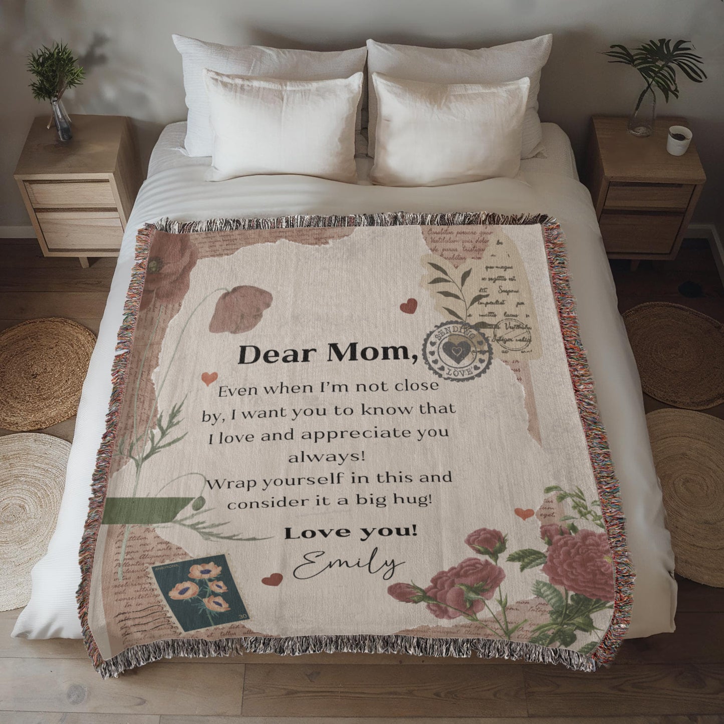 Personalized To My Mom Heirloom Woven Blanket Gift For Mother's Day, Birthday, Mommy Gift from Daughter and Son, Custom Mom Letter Blanket
