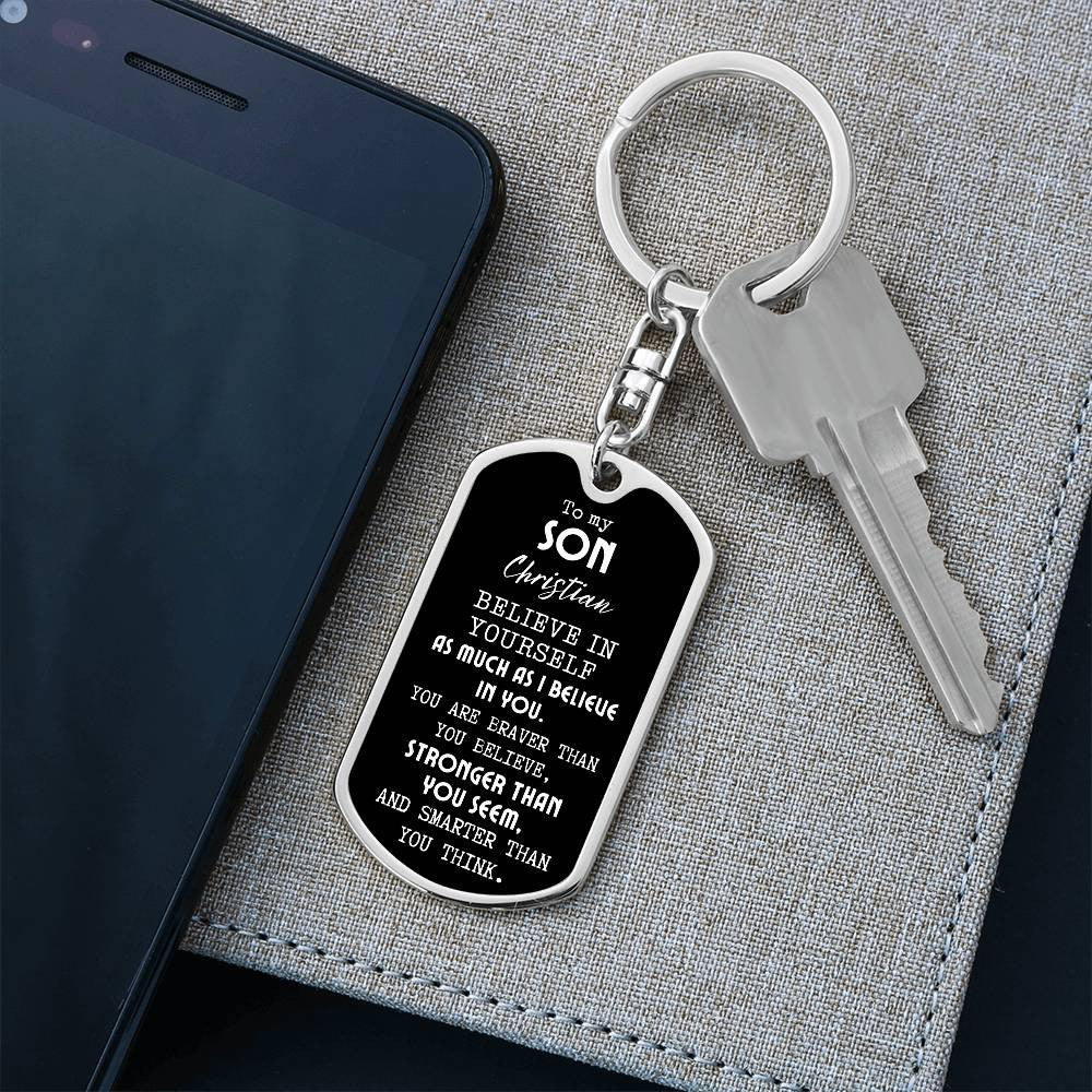 Personalized To My Son Dog Tag Swivel Keychain from Mom or Dad, Son Birthday Gift, Graduation Son Gift Ideas, Son Xmas Gift