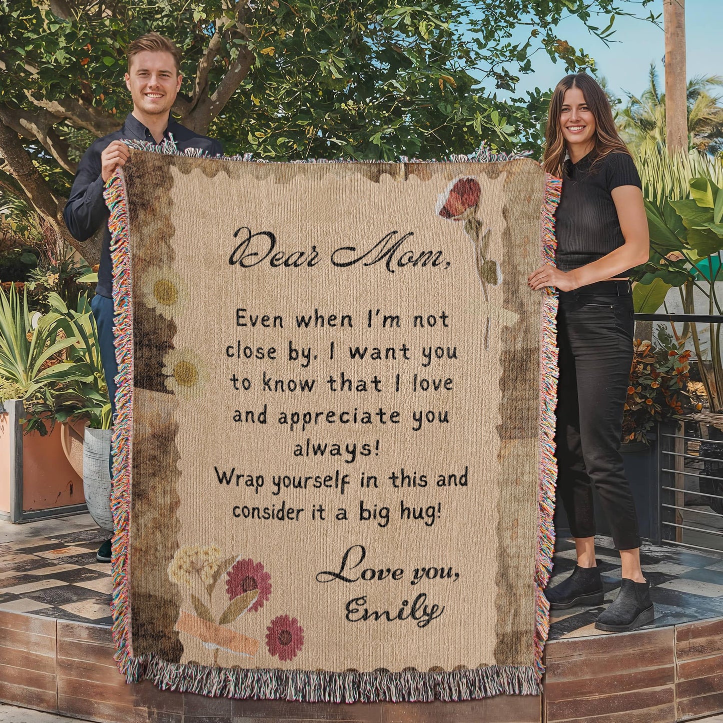 Personalized To My Mom Heirloom Woven Blanket Gift For Mother's Day, Birthday, Mommy Gift from Daughter and Son, Custom Mom Letter Blanket