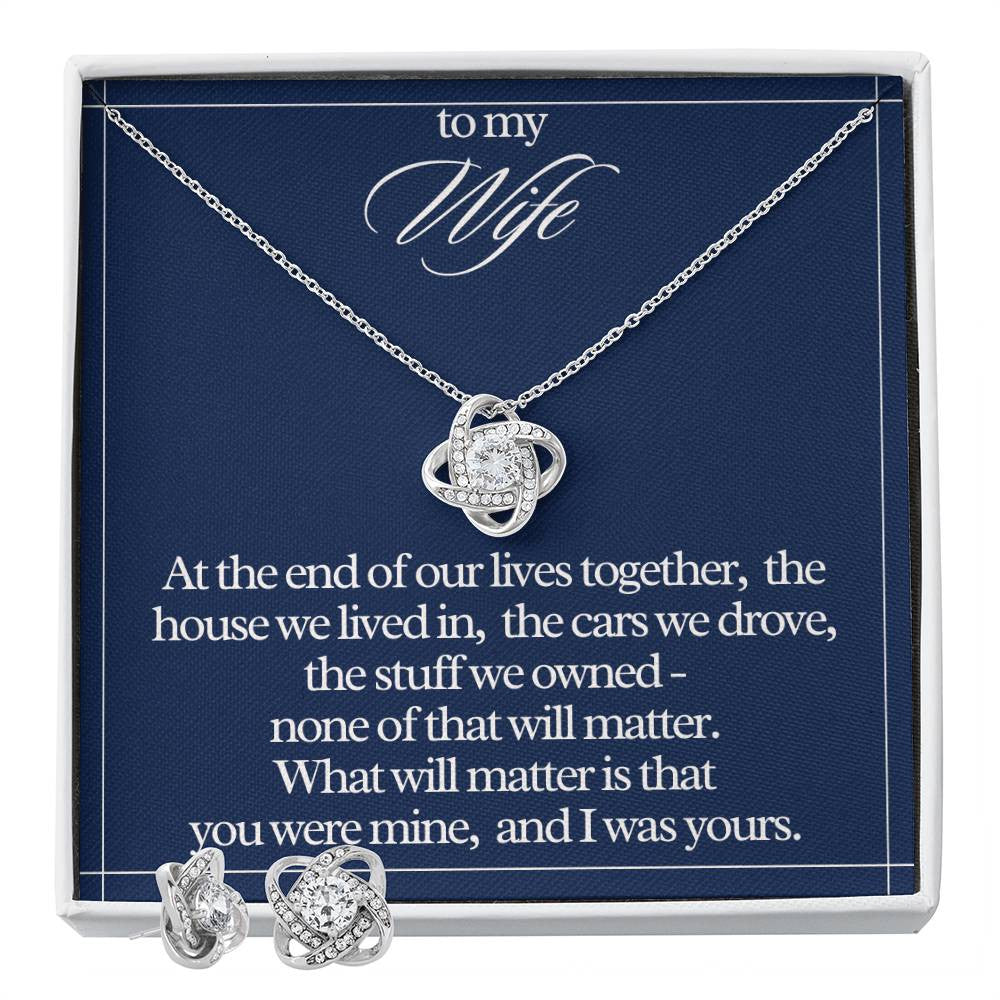 "To My Wife" Love Knot Necklace & Earring Gift Set – Heartfelt Message Card for Her