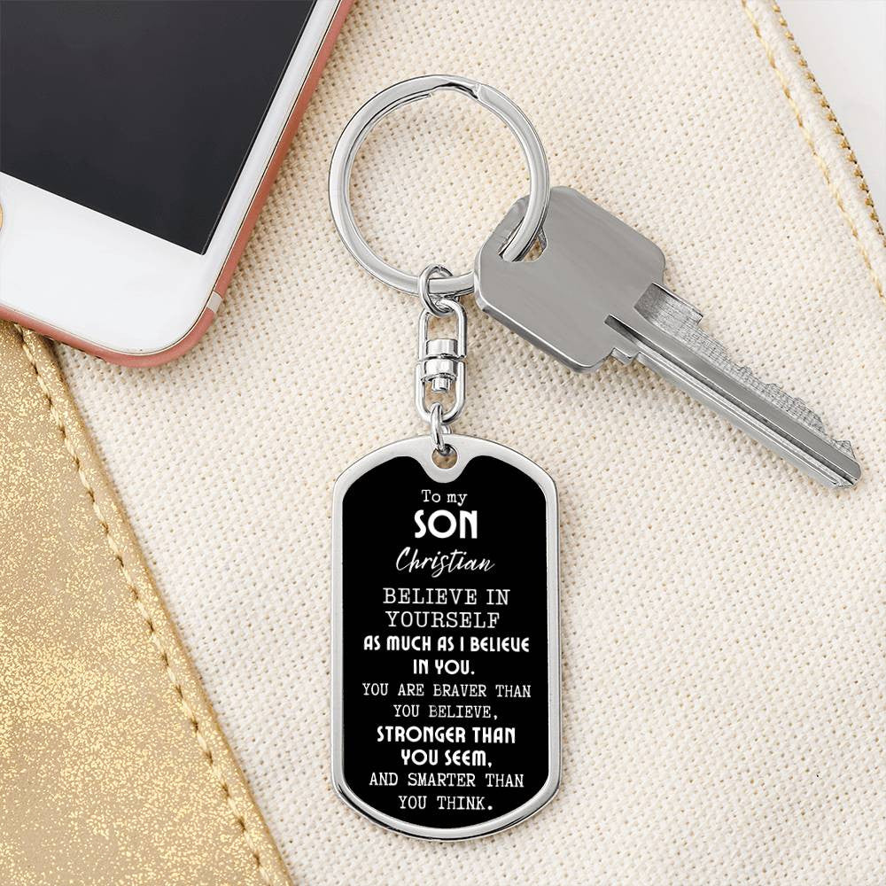 Personalized To My Son Dog Tag Swivel Keychain from Mom or Dad, Son Birthday Gift, Graduation Son Gift Ideas, Son Xmas Gift