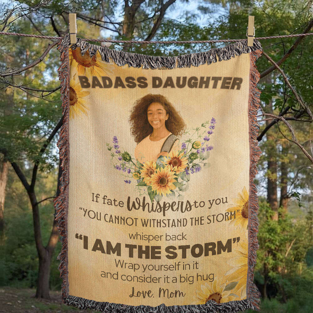 Personalized To My or Our Badass Daughter Blanket Love Dad, From Dad, Mom, Daughter Gift Inspirational Daughter Woven Blanket