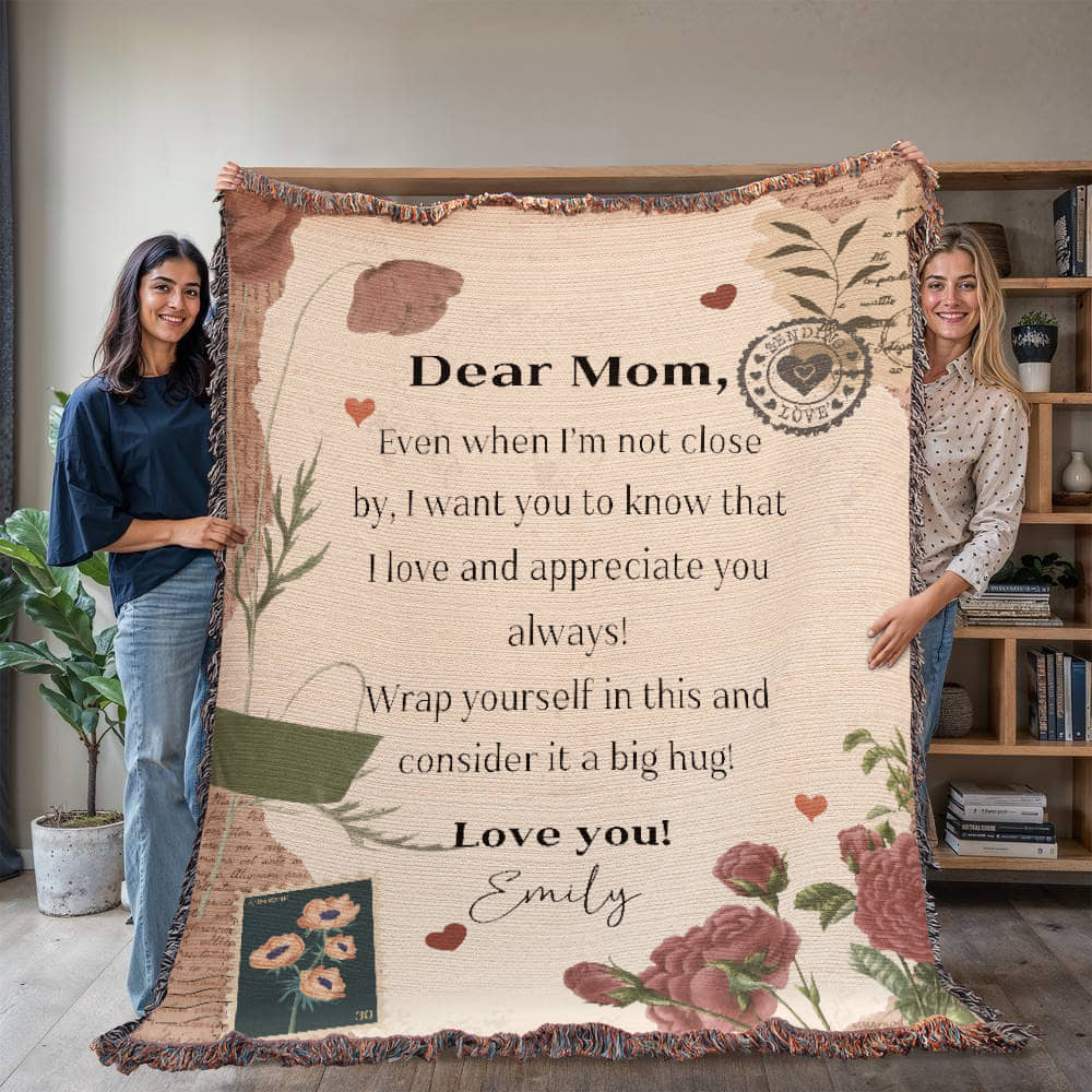 Personalized To My Mom Heirloom Woven Blanket Gift For Mother's Day, Birthday, Mommy Gift from Daughter and Son, Custom Mom Letter Blanket
