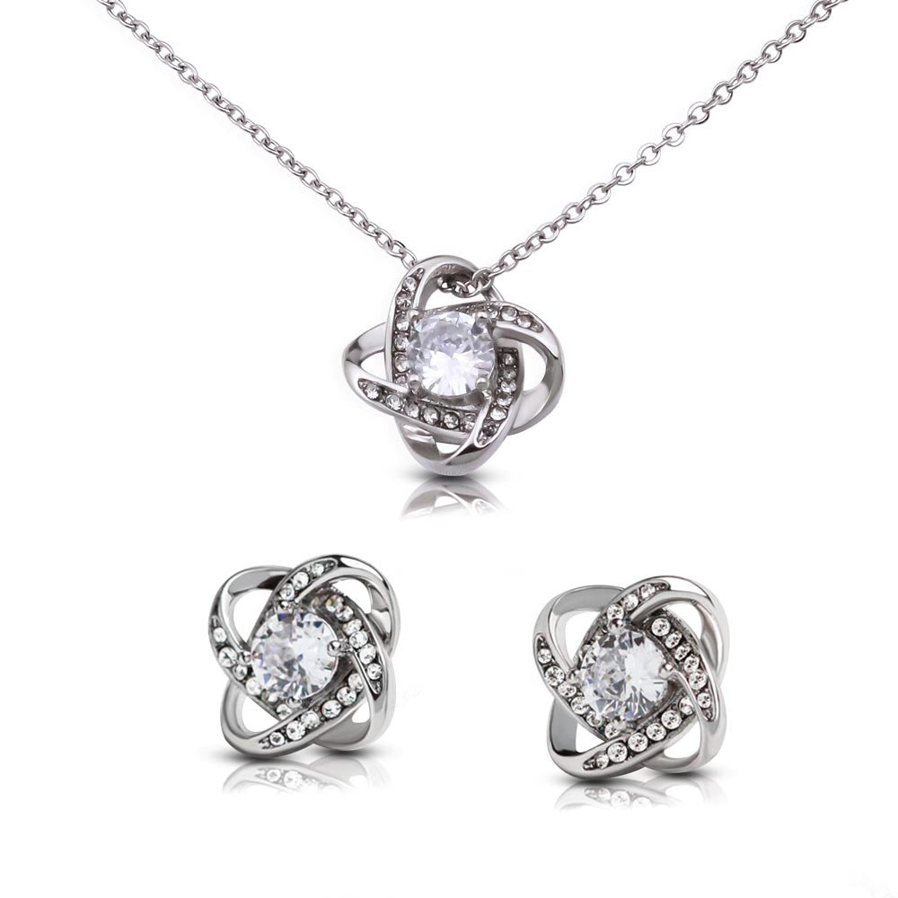 "To My Wife" Love Knot Necklace & Earring Gift Set – Heartfelt Message Card for Her