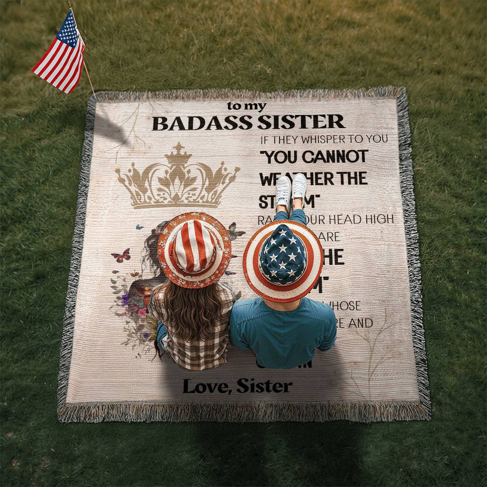 To my Badass Sister Gift Woven Blanket Gift for Her High Quality Cotton Gift for Christmas, Birthday