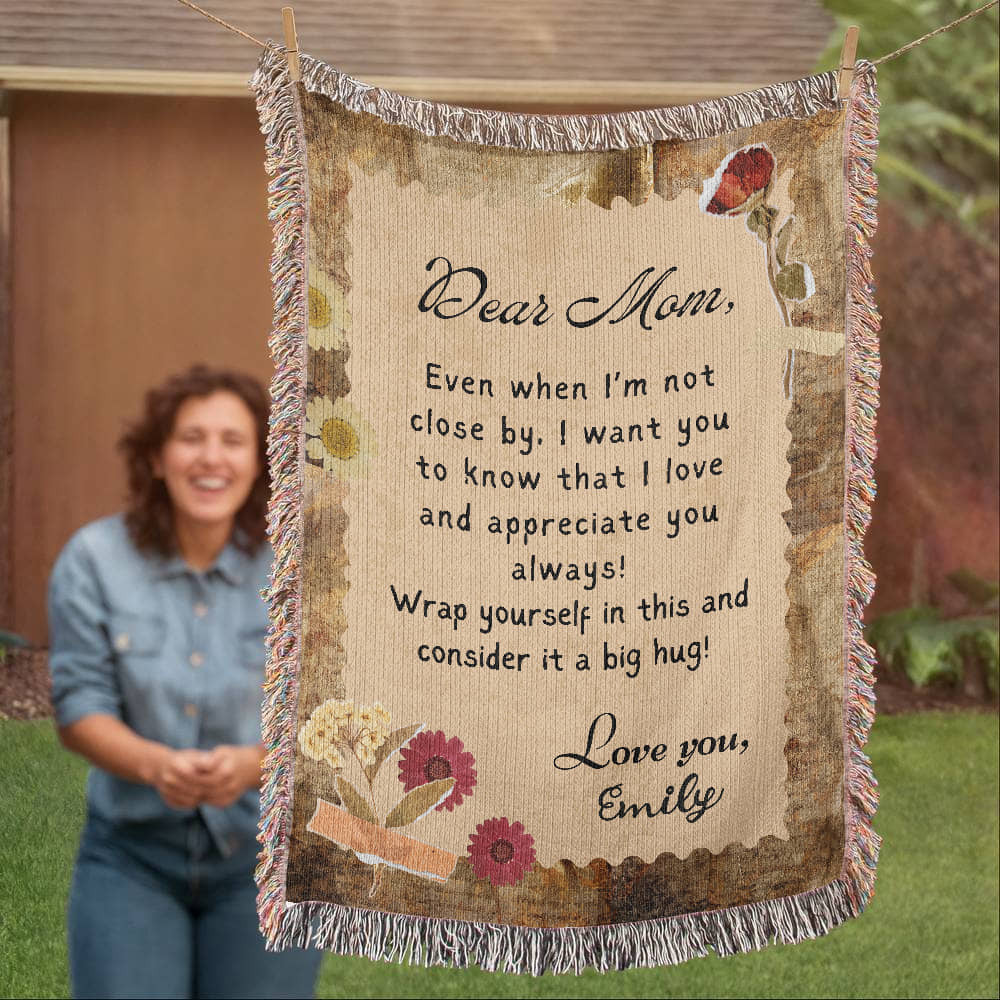 Personalized To My Mom Heirloom Woven Blanket Gift For Mother's Day, Birthday, Mommy Gift from Daughter and Son, Custom Mom Letter Blanket