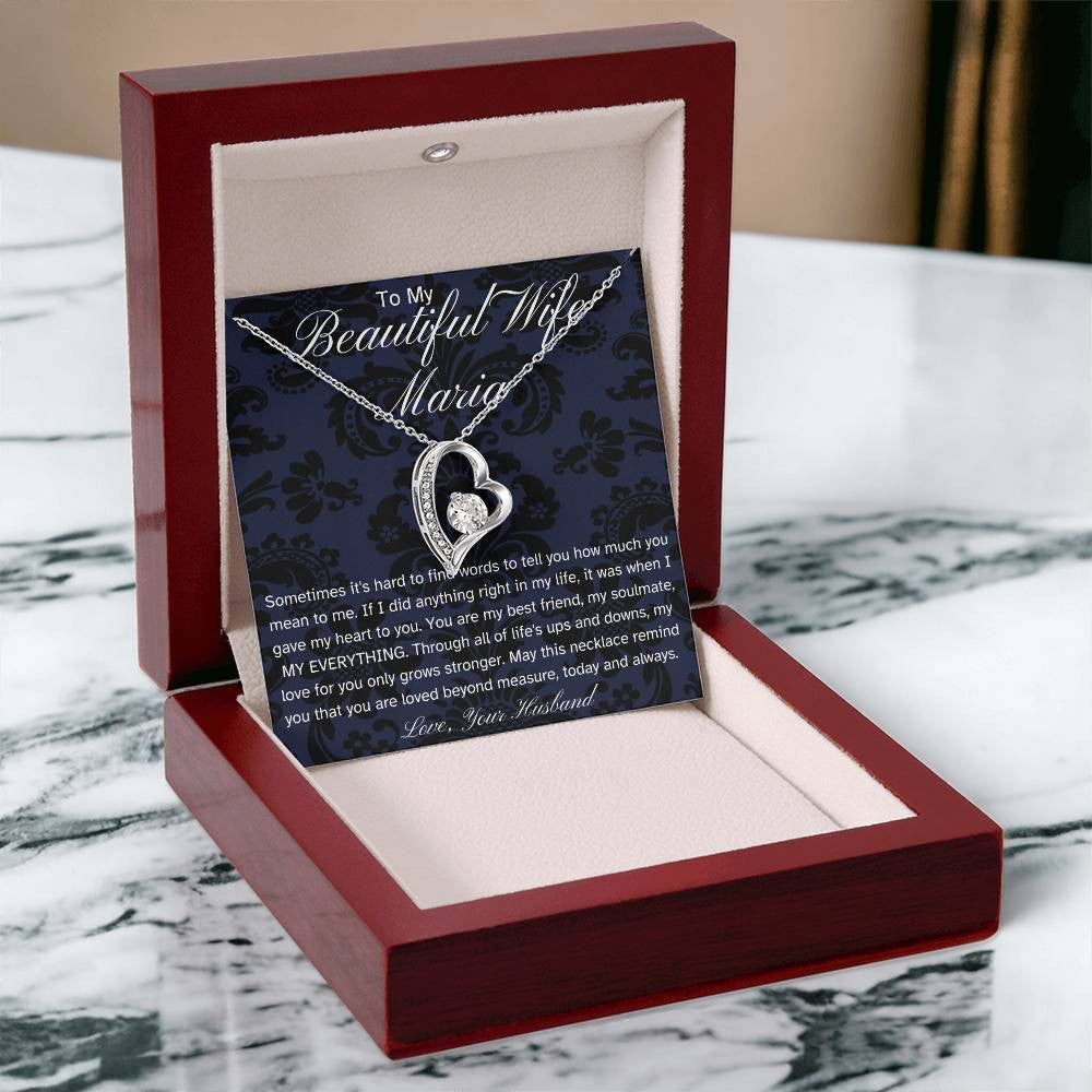 Personalized Luxury Husband to Wife Gift | Forever Love Necklace with Sentimental Message Card