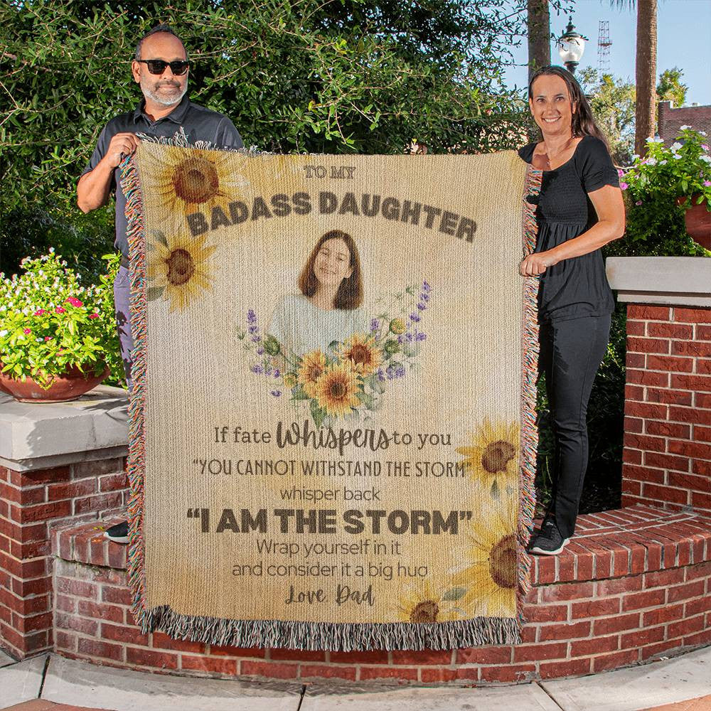 Personalized To My or Our Badass Daughter Blanket Love Dad, From Dad, Mom, Daughter Gift Inspirational Daughter Woven Blanket
