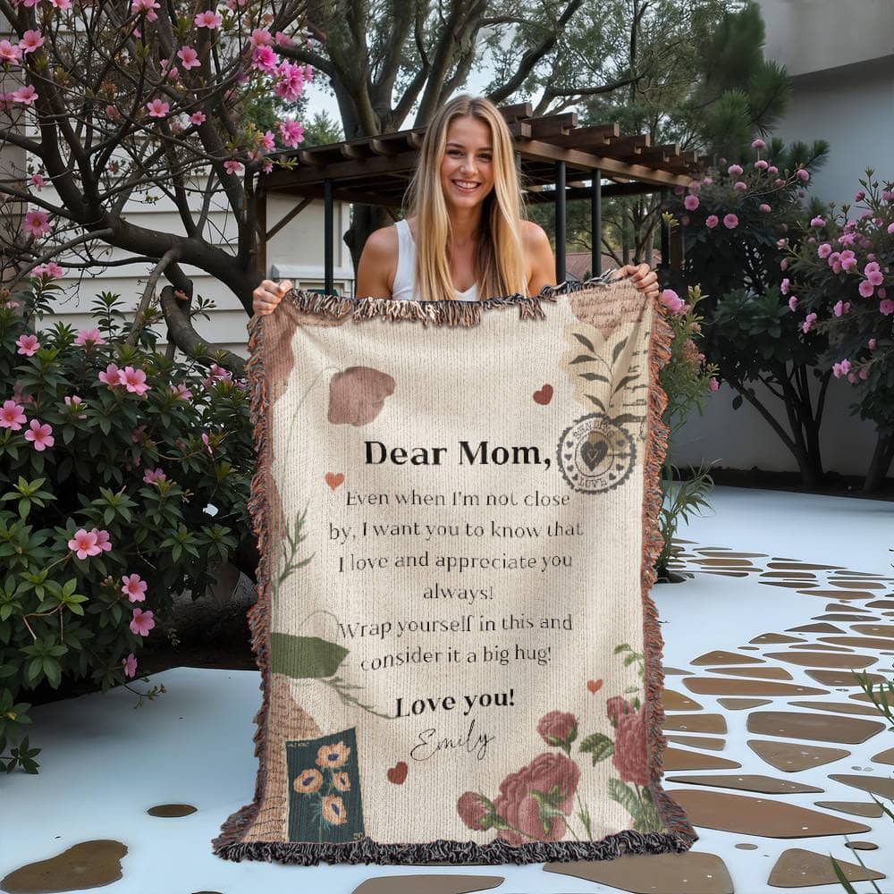 Personalized To My Mom Heirloom Woven Blanket Gift For Mother's Day, Birthday, Mommy Gift from Daughter and Son, Custom Mom Letter Blanket