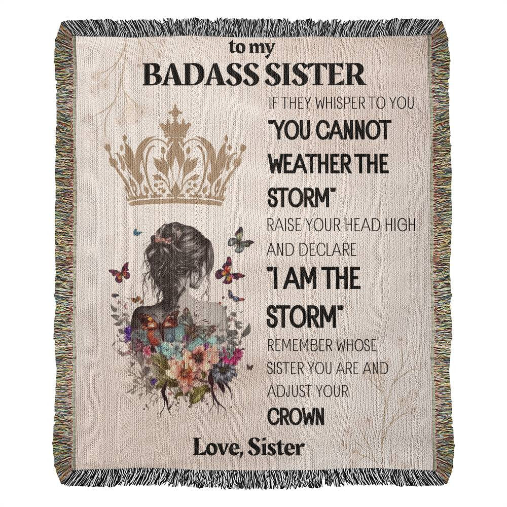 To my Badass Sister Gift Woven Blanket Gift for Her High Quality Cotton Gift for Christmas, Birthday