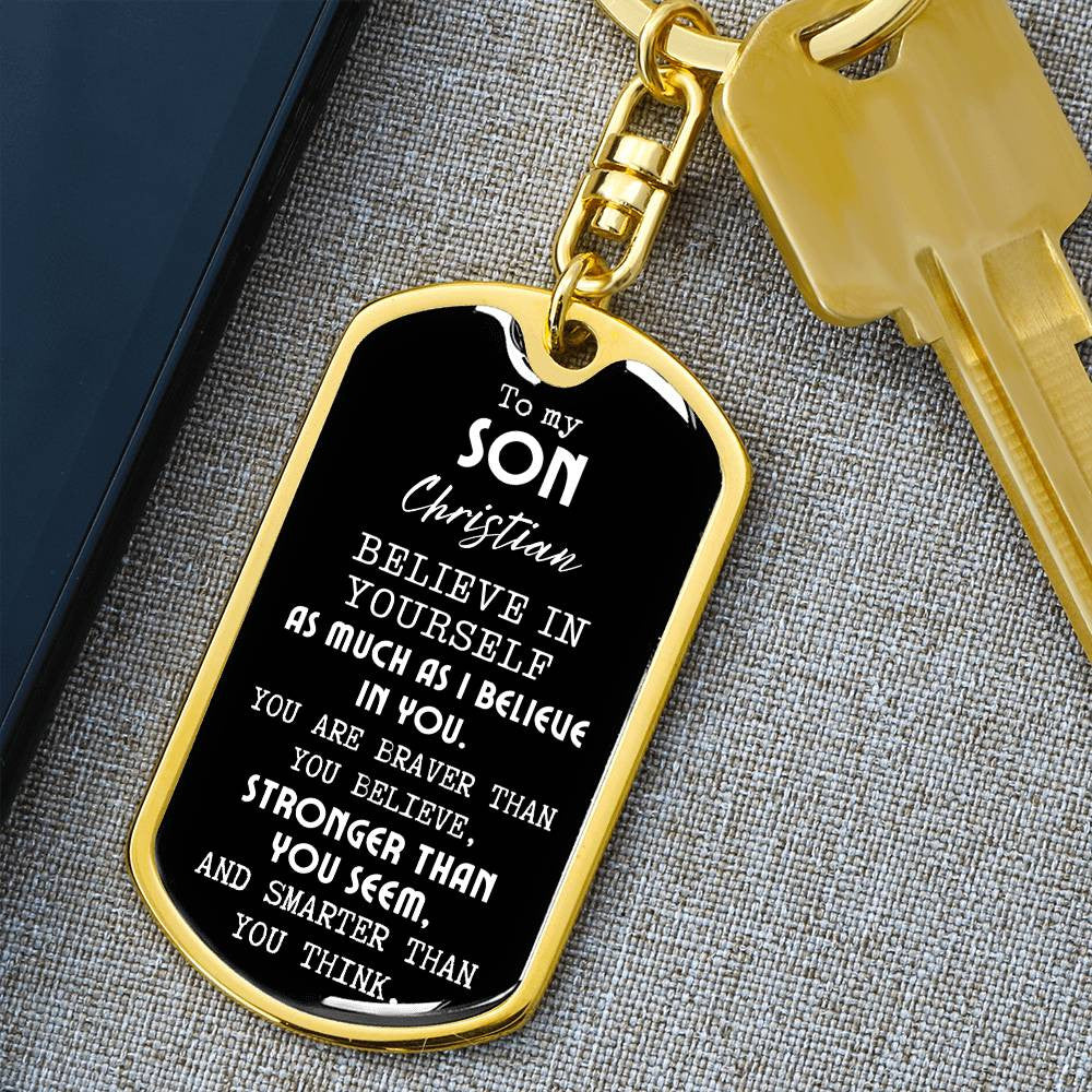 Personalized To My Son Dog Tag Swivel Keychain from Mom or Dad, Son Birthday Gift, Graduation Son Gift Ideas, Son Xmas Gift