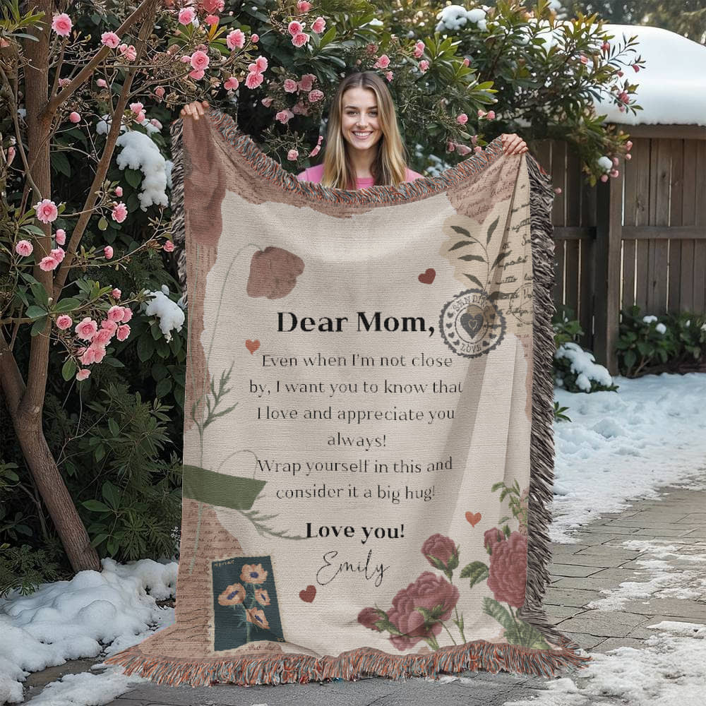 Personalized To My Mom Heirloom Woven Blanket Gift For Mother's Day, Birthday, Mommy Gift from Daughter and Son, Custom Mom Letter Blanket