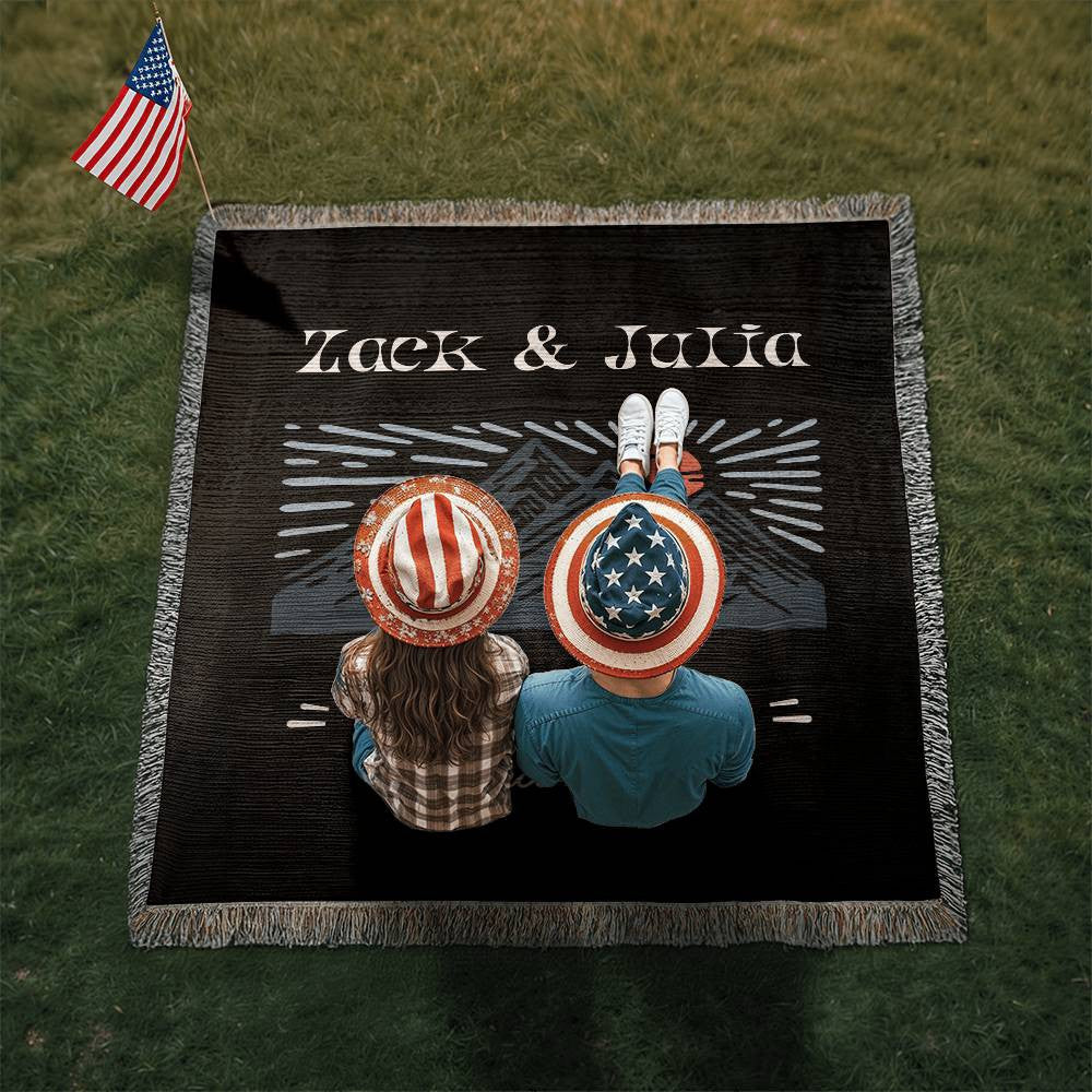 Personalized Vintage Adventure Couple Blanket, Anniversary Gift, Custom RV Camping Throw, Names Tapestry, Nature Lover Gift Woven Blanket