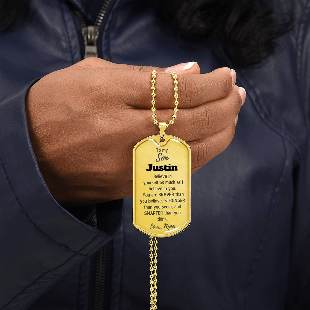 Personalized To My Son Dog Tag Necklace from Mom or Dad, Personalized Necklace for Son, Son Birthday Gift, Graduation Son Gift Ideas, Son Xmas Gift