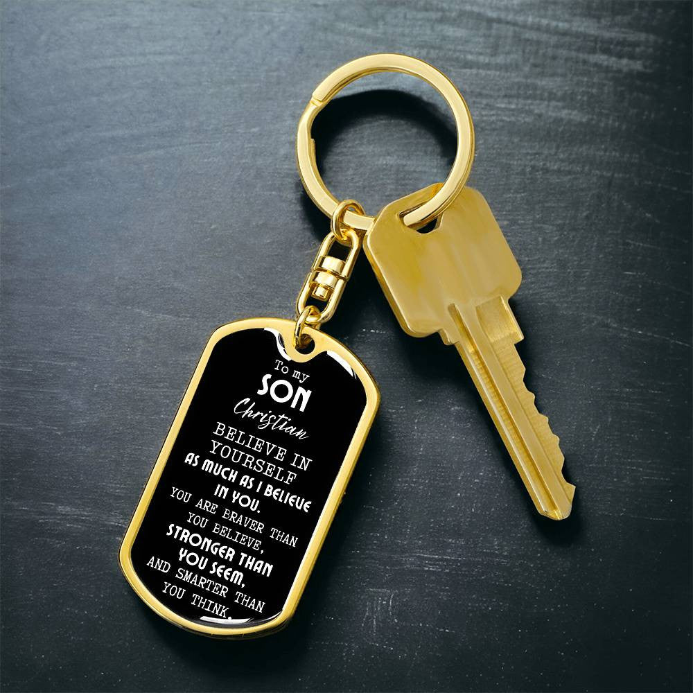 Personalized To My Son Dog Tag Swivel Keychain from Mom or Dad, Son Birthday Gift, Graduation Son Gift Ideas, Son Xmas Gift