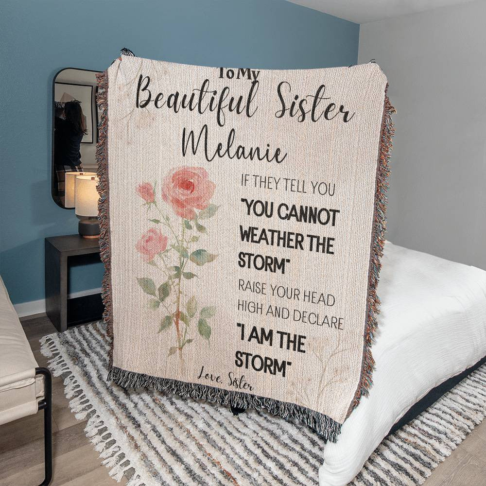 Personalized Sister Gift Name Birth Flower Heirloom Woven Blanket Gift for Her High Quality Cotton Gift for Christmas, Birthday, Holiday