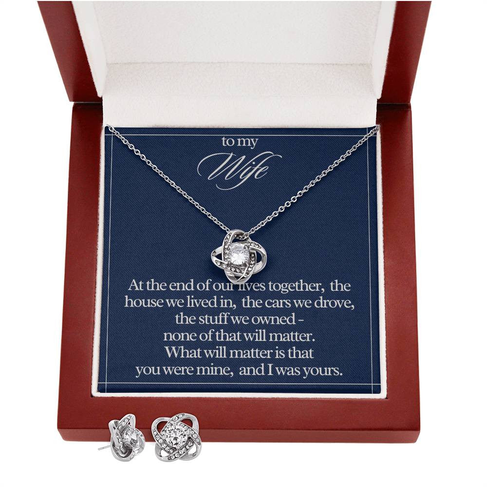 "To My Wife" Love Knot Necklace & Earring Gift Set – Heartfelt Message Card for Her