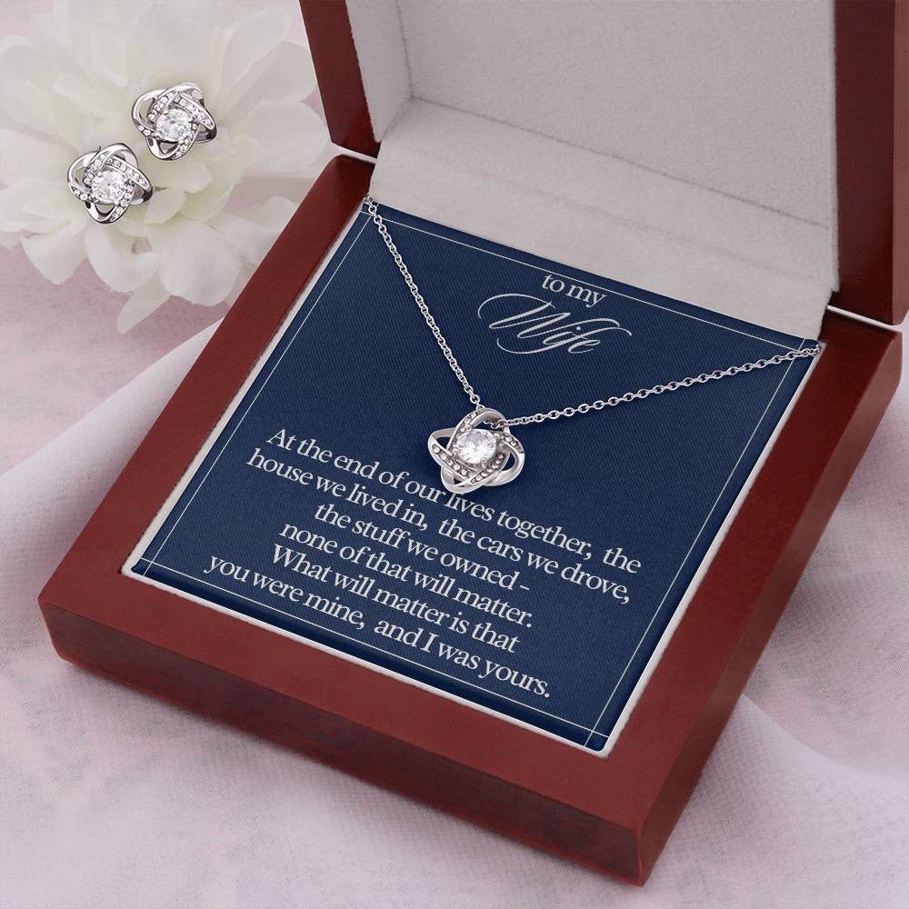 "To My Wife" Love Knot Necklace & Earring Gift Set – Heartfelt Message Card for Her