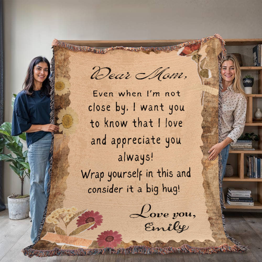Personalized To My Mom Heirloom Woven Blanket Gift For Mother's Day, Birthday, Mommy Gift from Daughter and Son, Custom Mom Letter Blanket