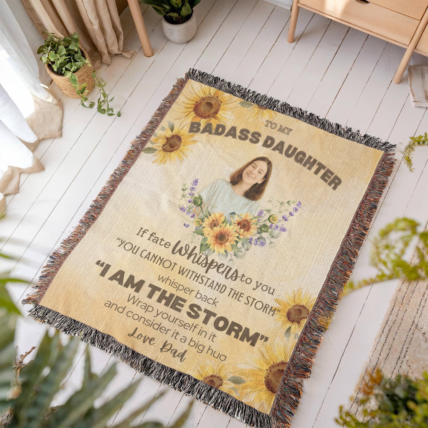 Personalized To My or Our Badass Daughter Blanket Love Dad, From Dad, Mom, Daughter Gift Inspirational Daughter Woven Blanket