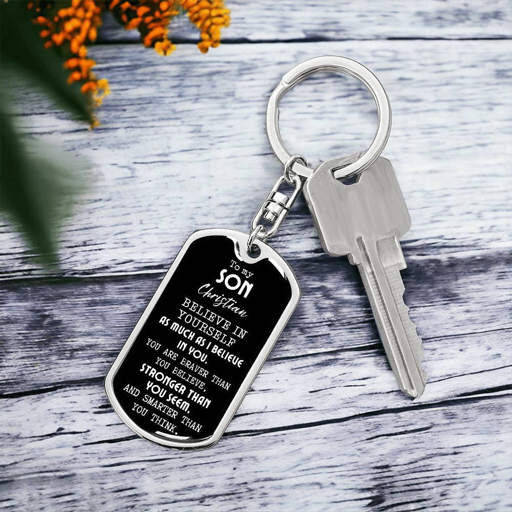 Personalized To My Son Dog Tag Swivel Keychain from Mom or Dad, Son Birthday Gift, Graduation Son Gift Ideas, Son Xmas Gift