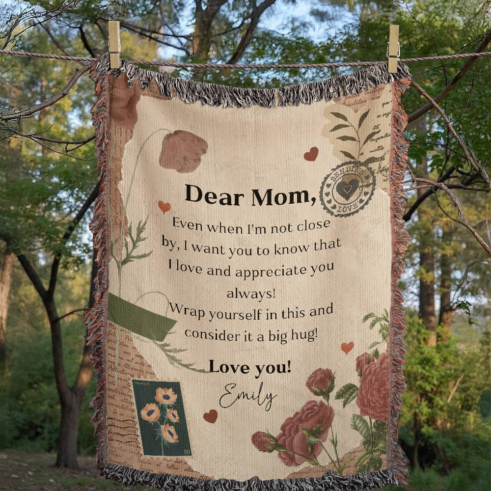 Personalized To My Mom Heirloom Woven Blanket Gift For Mother's Day, Birthday, Mommy Gift from Daughter and Son, Custom Mom Letter Blanket