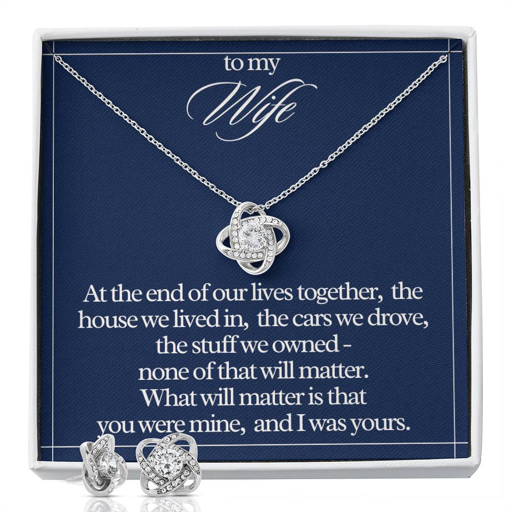 "To My Wife" Love Knot Necklace & Earring Gift Set – Heartfelt Message Card for Her