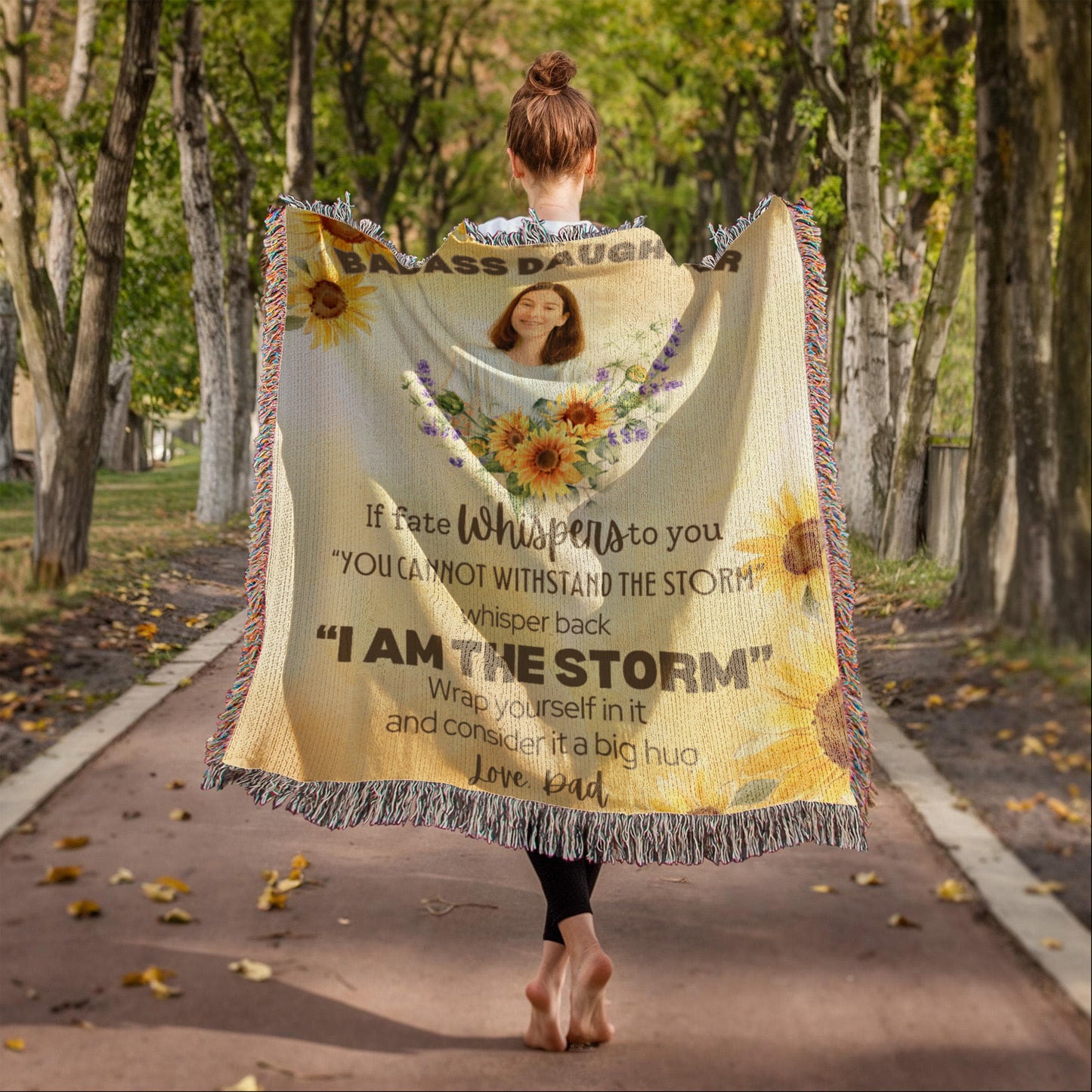 Personalized To My or Our Badass Daughter Blanket Love Dad, From Dad, Mom, Daughter Gift Inspirational Daughter Woven Blanket