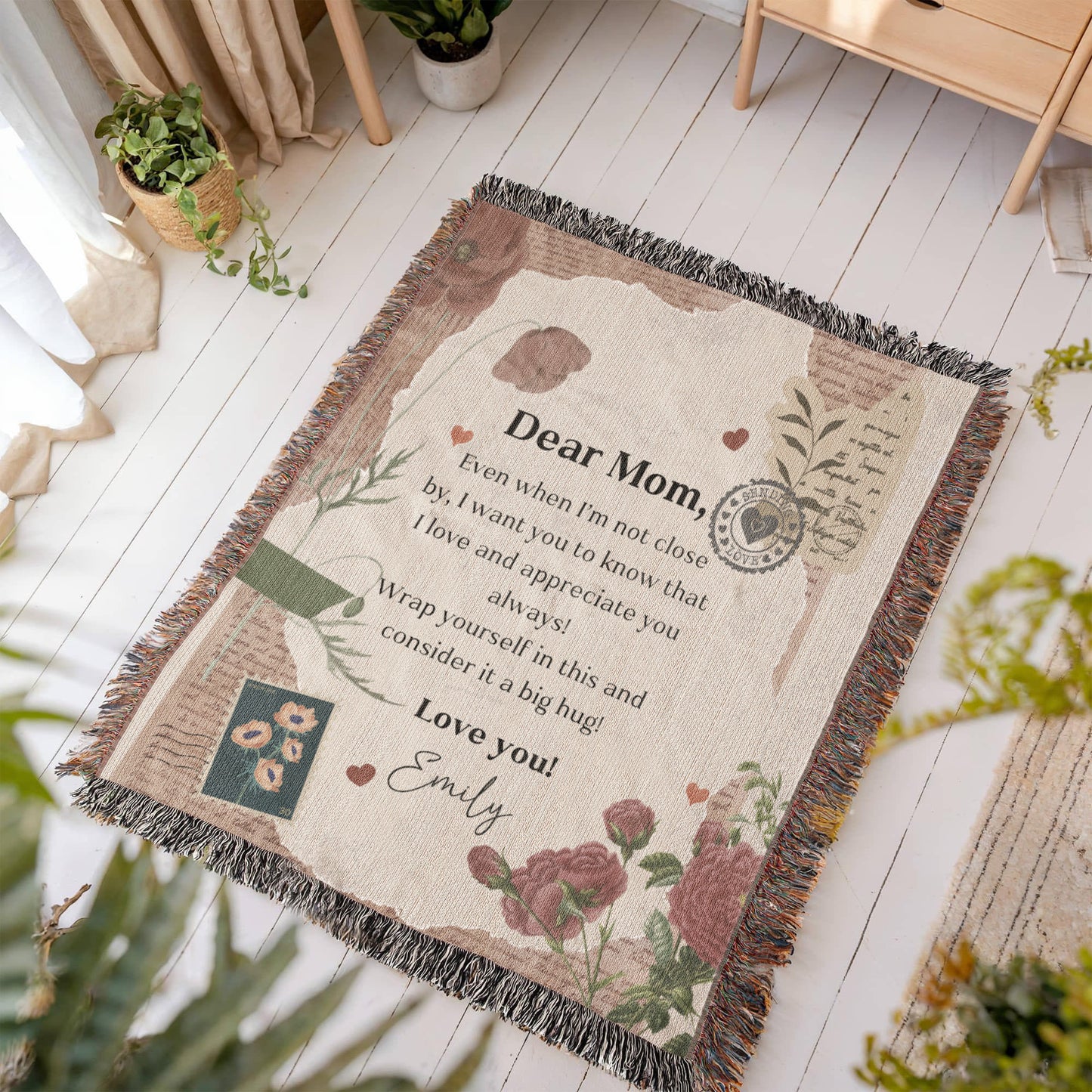 Personalized To My Mom Heirloom Woven Blanket Gift For Mother's Day, Birthday, Mommy Gift from Daughter and Son, Custom Mom Letter Blanket