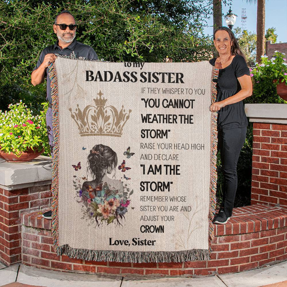 To my Badass Sister Gift Woven Blanket Gift for Her High Quality Cotton Gift for Christmas, Birthday