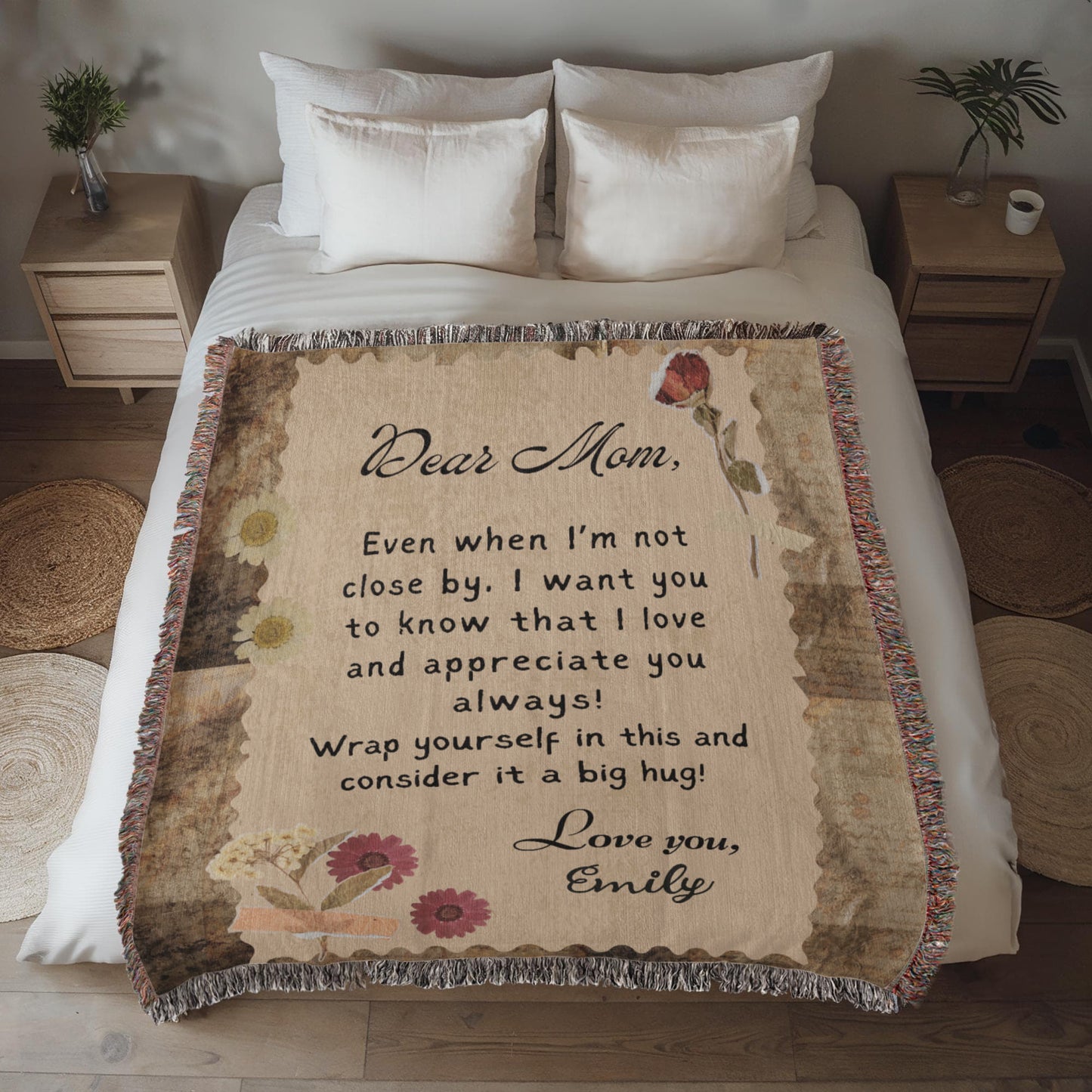 Personalized To My Mom Heirloom Woven Blanket Gift For Mother's Day, Birthday, Mommy Gift from Daughter and Son, Custom Mom Letter Blanket