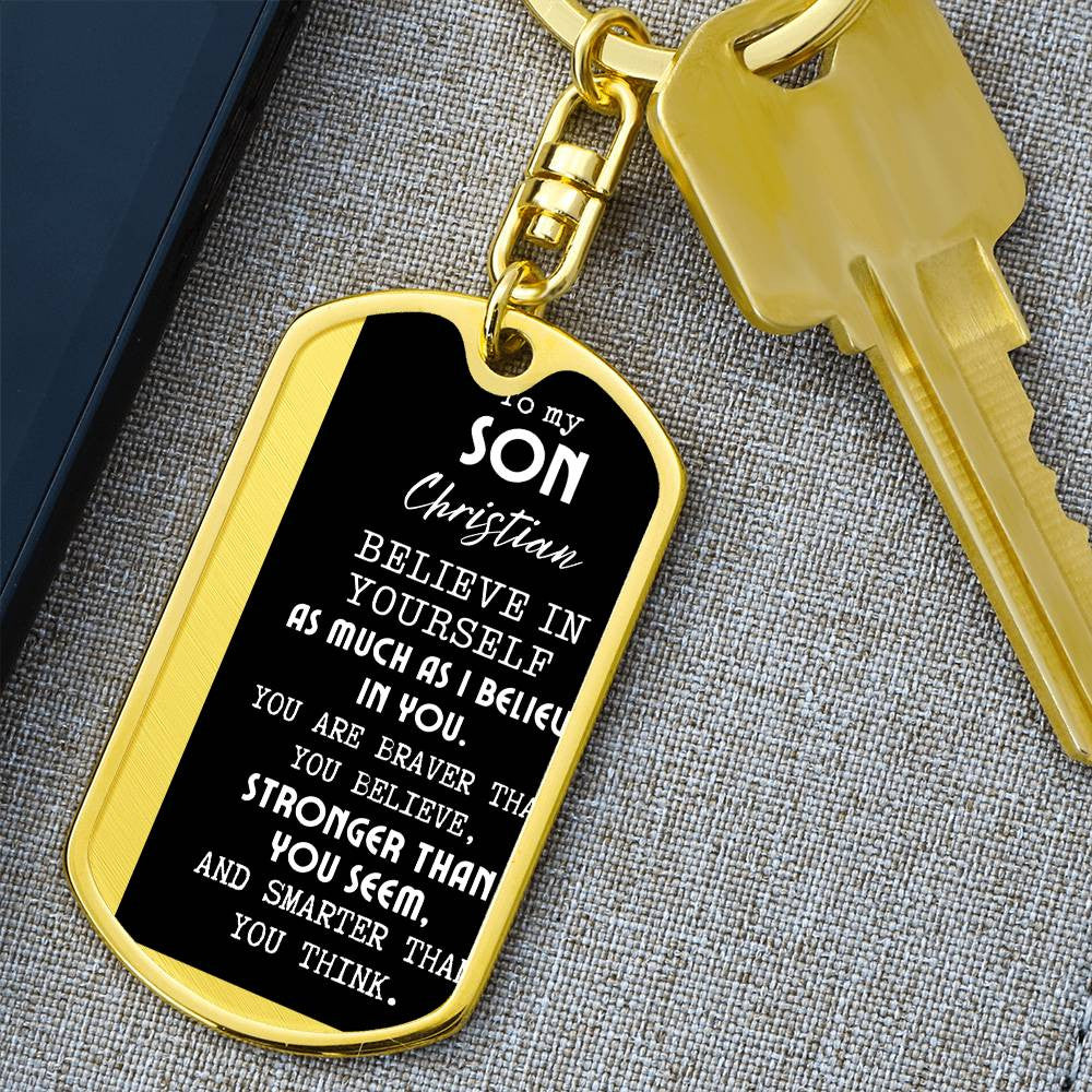 Personalized To My Son Dog Tag Swivel Keychain from Mom or Dad, Son Birthday Gift, Graduation Son Gift Ideas, Son Xmas Gift