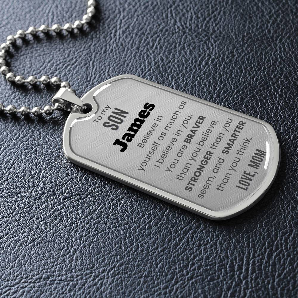 Personalized To My Son Dog Tag Necklace, from Mom or Dad, Son Birthday Gift, Graduation Son Gift Ideas, Son Xmas Gift