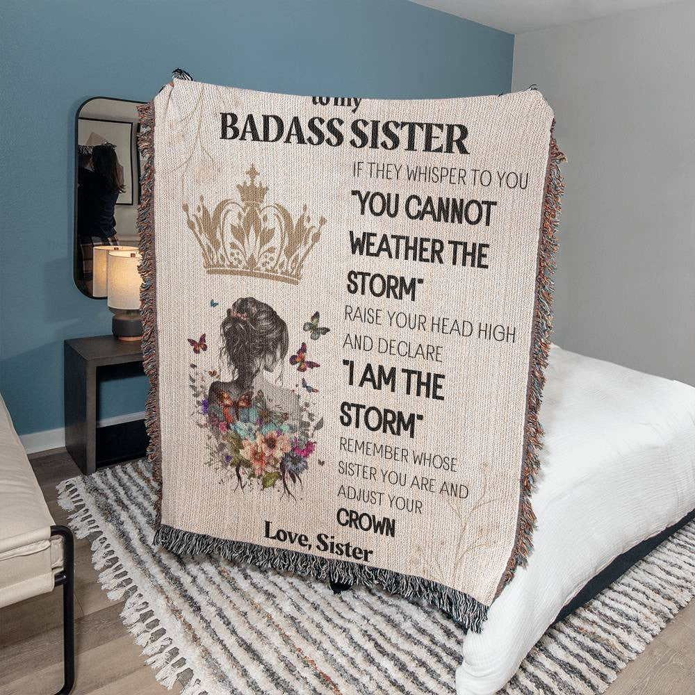 To my Badass Sister Gift Woven Blanket Gift for Her High Quality Cotton Gift for Christmas, Birthday