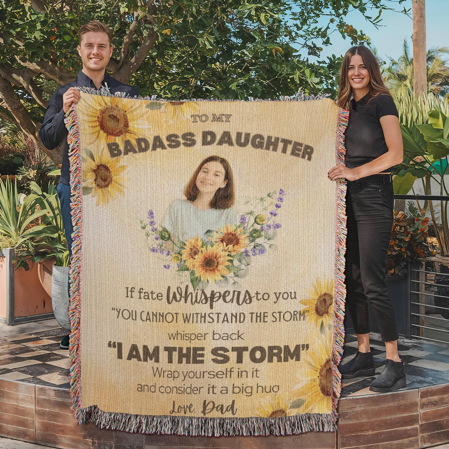 Personalized To My or Our Badass Daughter Blanket Love Dad, From Dad, Mom, Daughter Gift Inspirational Daughter Woven Blanket