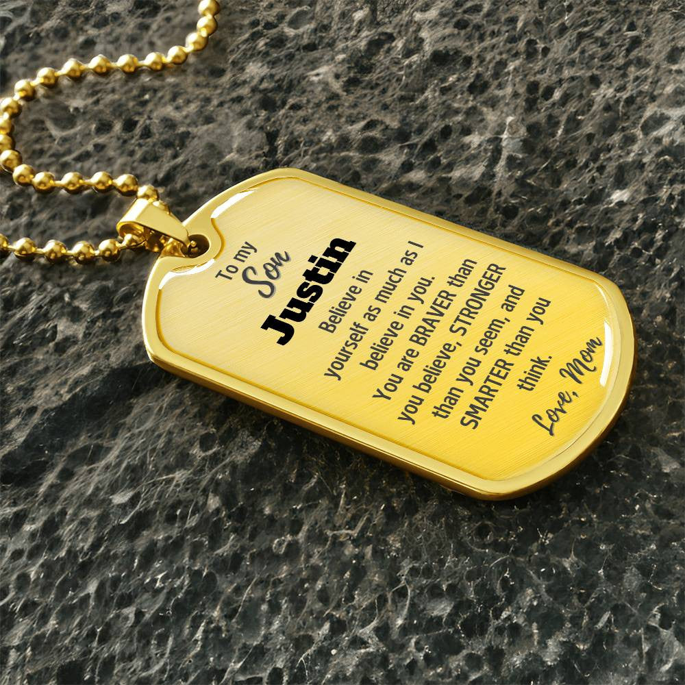 Personalized To My Son Dog Tag Necklace from Mom or Dad, Personalized Necklace for Son, Son Birthday Gift, Graduation Son Gift Ideas, Son Xmas Gift