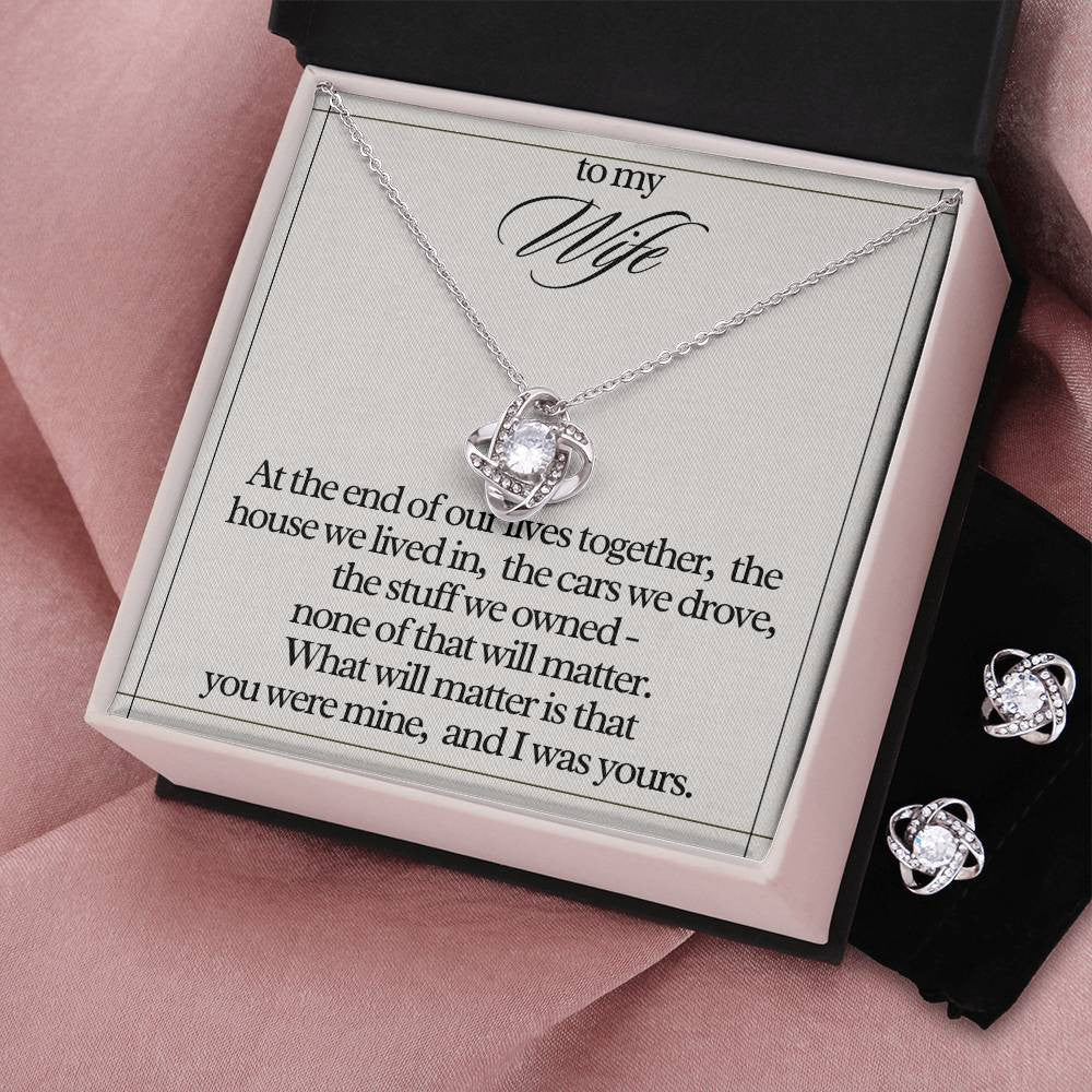 "To My Wife" Love Knot Necklace & Earring Gift Set – Heartfelt Message Card for Her