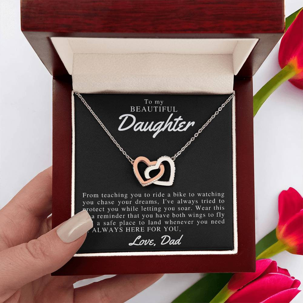 To My Beautiful Daughter Interlocking Hearts Necklace (Yellow & White Gold Variants)