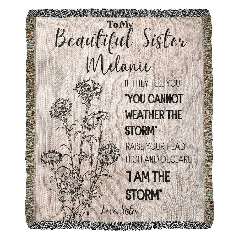 Personalized Sister Gift Name Birth Flower Heirloom Woven Blanket Gift for Her High Quality Cotton Gift for Christmas, Birthday, Holiday