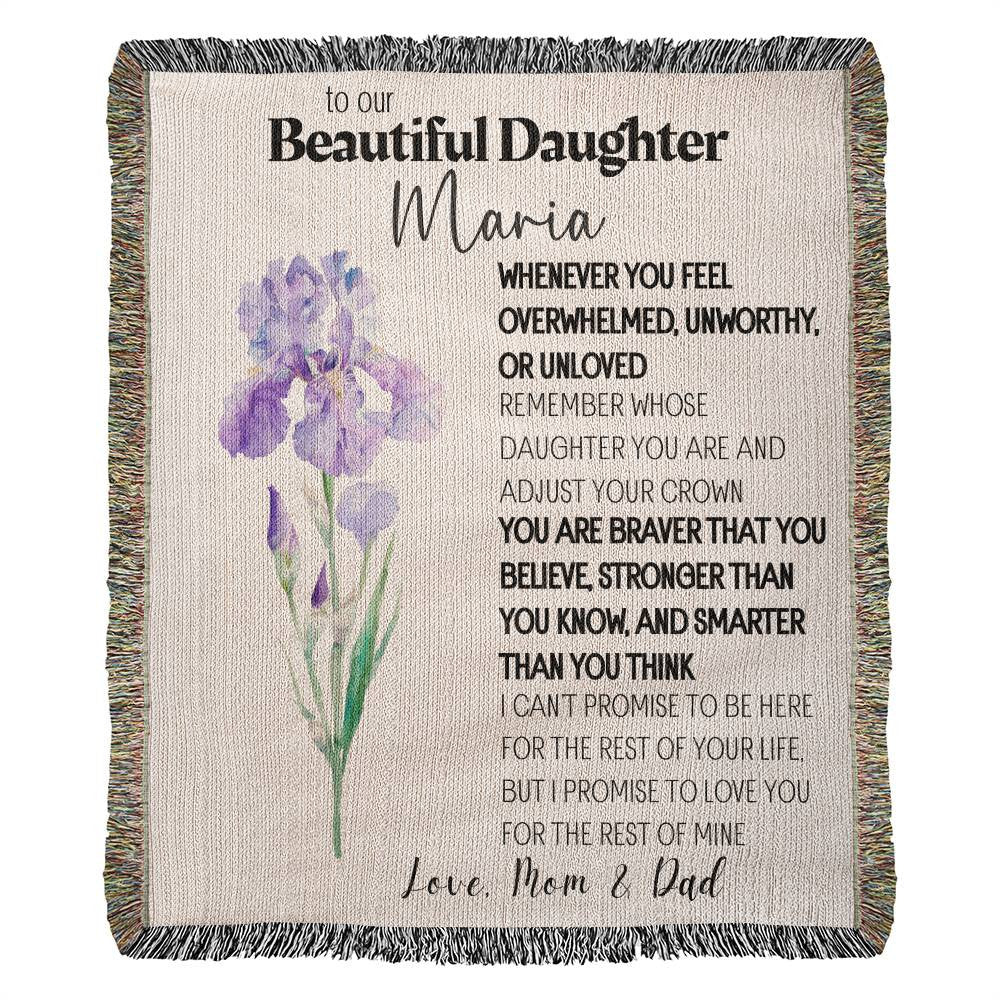 Personalized To My Beautiful Daughter Blanket From Dad, Mom, Birth flower Daughter Gift Woven Blanket Inspirational Daughter Blanket